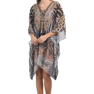 NWT True Colours by La Moda Animal Print Swim Cover Up Caftan Dress One Size